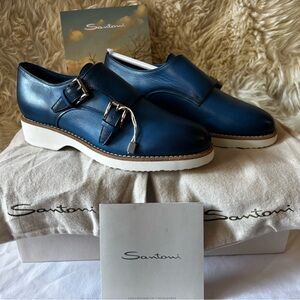 Santoni Women’s Blue Leather Oxfords